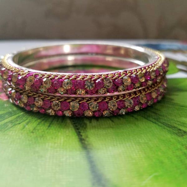 Pink crystal bangles, stacking bracelets, Indian bangles, Bollywood bangles, Bollywood bracelet, gifts for her, Valentine's gift