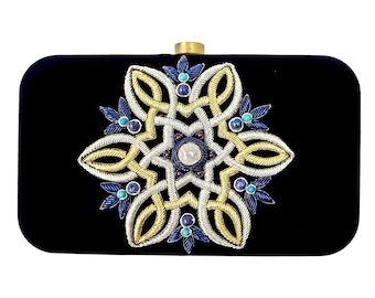 Black Velvet Hand-Embroidered Evening Clutch