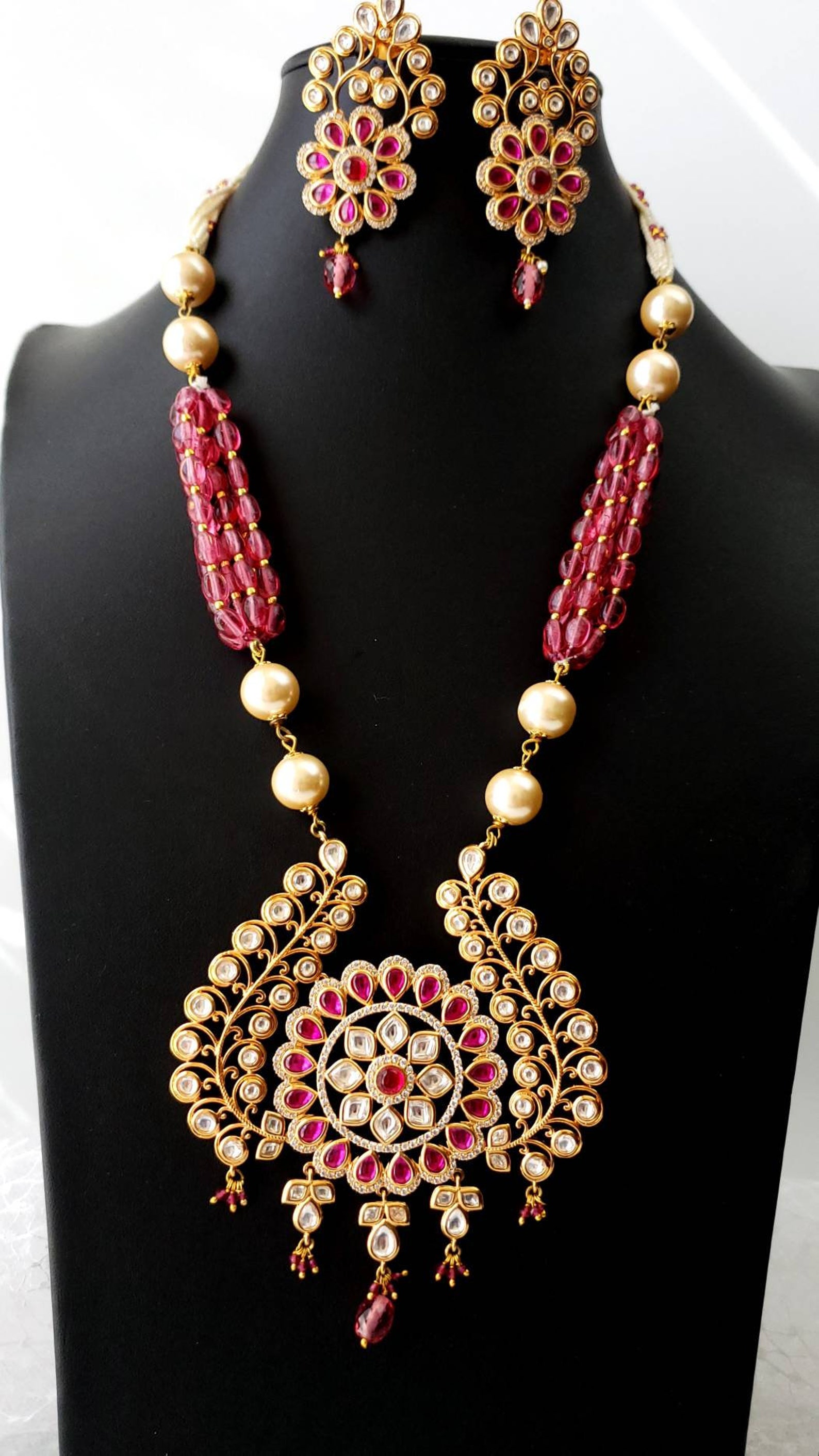 Indian Kundan Necklace Set Ruby Kundan Jewelry Kundan Pearl Etsy