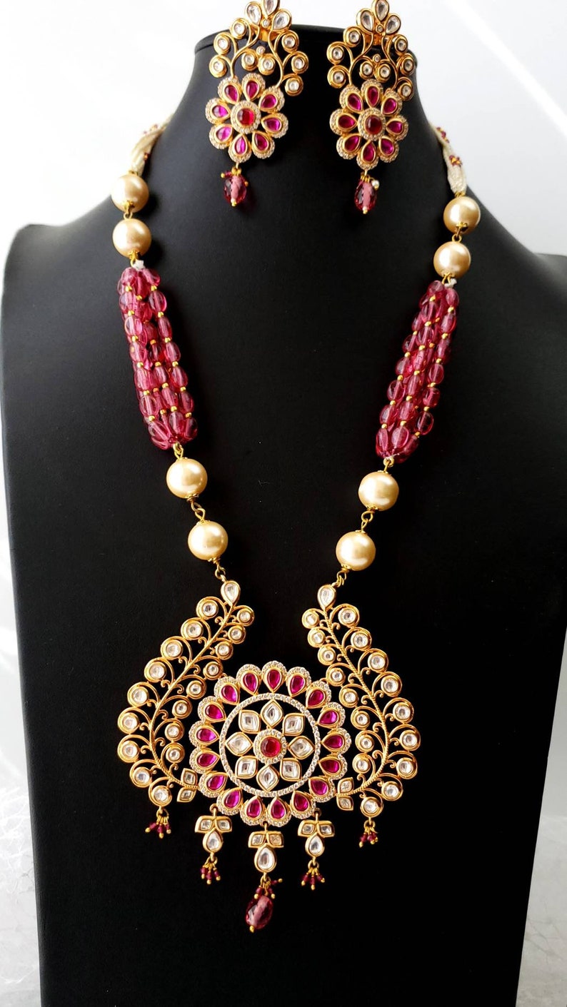 Indian Kundan Necklace Set Ruby Kundan Jewelry Kundan Pearl Etsy