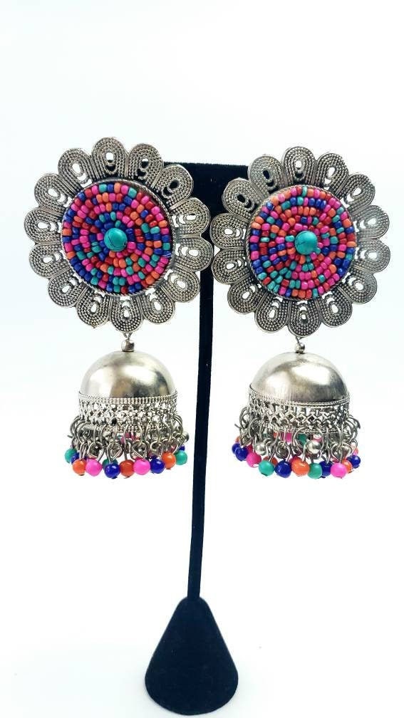 Silver Kundan Oxidised Jhumka Earrings- ER5067 – Go Boujee Lifestyle