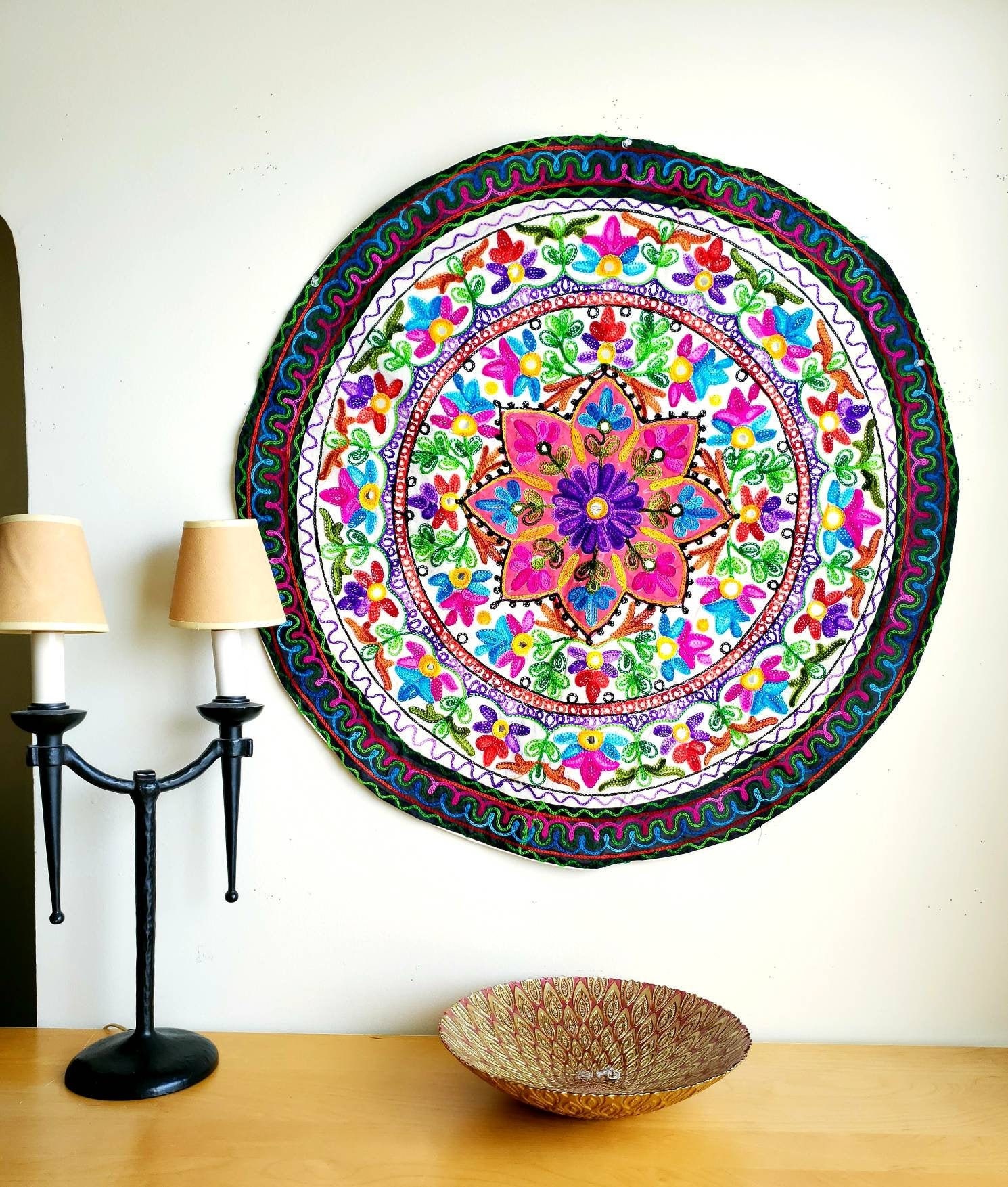 Colorful embroidered India tapestry wall hanging, floral ethnic Kuchi wall decor,boho home decor 