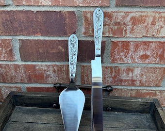 Engraved Stainless Steel Wedding Cake Serving Set