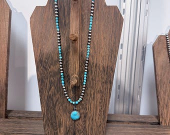 The Natalie Sterling Silver Pearl and Kingman Turquoise Beaded Necklace | 18.25 inches