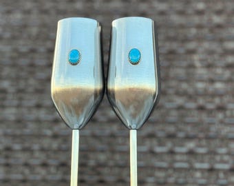Kingman Turquoise Wedding Flutes - Genuine Turquoise Champagne Glasses (Ready to Ship)