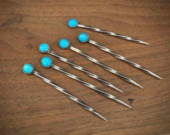 Turquoise Sterling Silver Cowboy Toothpick - Handmade Hat Pin