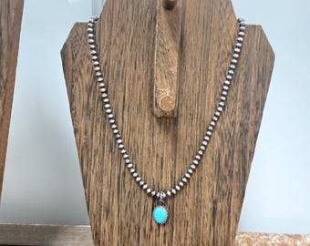 The Monet Sterling Silver Pearl Necklace with Genuine Turquoise Pendant