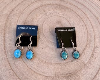 Crown Bezel Oval Drop Earrings | Kingman Turquoise + .925 Sterling