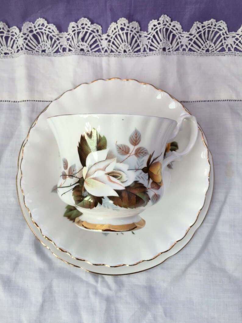 Royal Imperial Bone China Tea Cup Trio White and Yellow Roses Etsy