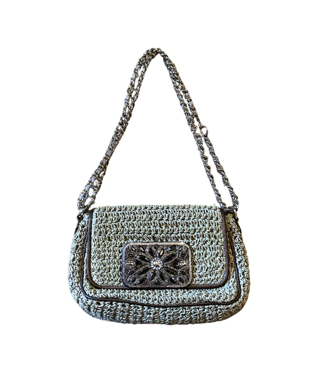 Brighton Crochet Straw Jewel Bag Boho Chic – Adjustable Chain