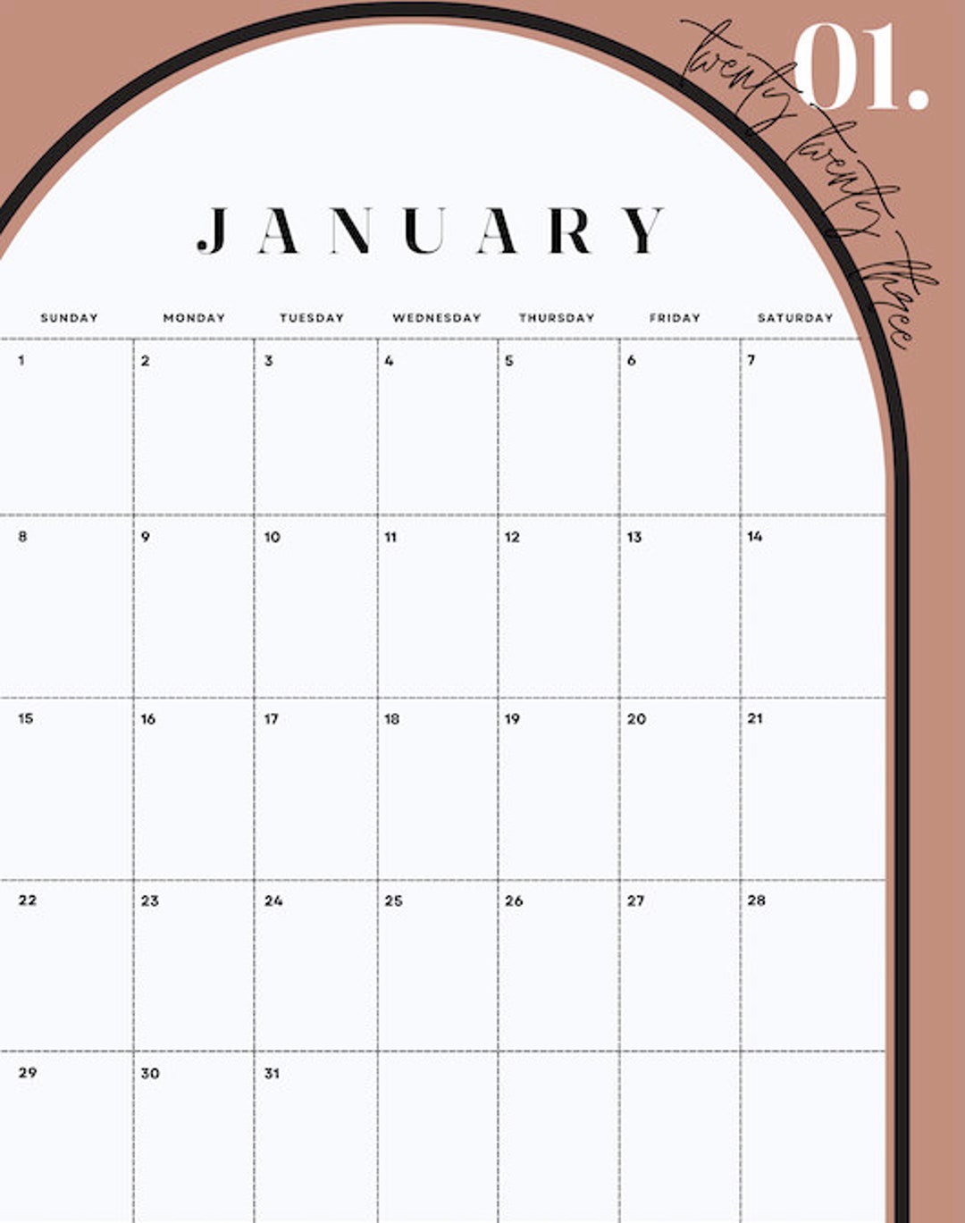 January ONLY Neutral Aesthetic Printable Calendar Landscape Etsy