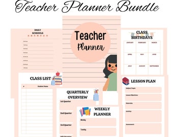 Printable Lehrer Planner Bundle | 7 Seiten Lehrplaner| Tages- und Wochenplaner für Lehrer | Letter Printable PDF