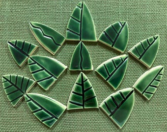 Cathedral Leaves Ceramic Tile for Mosaic in Forest Green- 6”