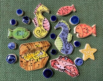 Seahorses and Sunken Treasure Mosaic Tile Pack 5”