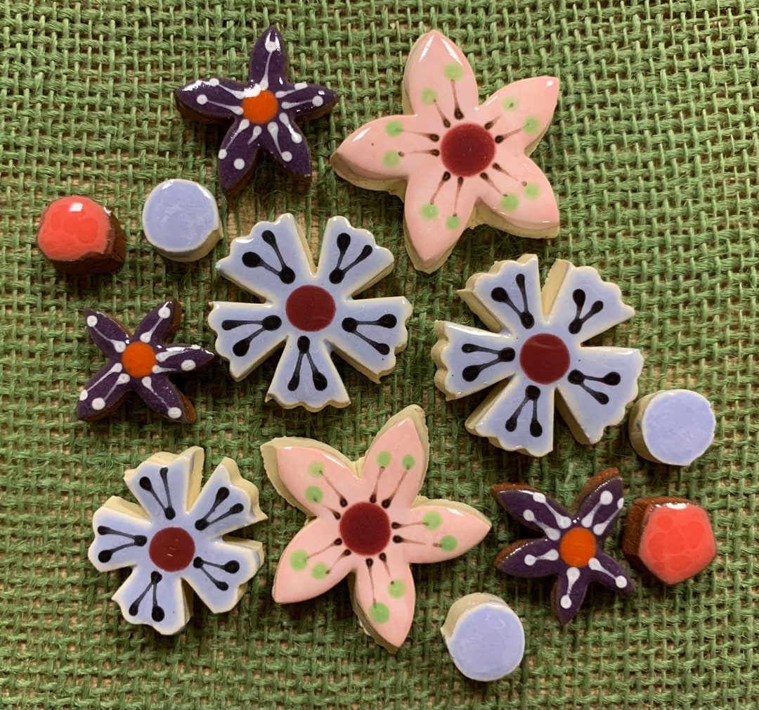 Ceramic Flowers for Mosaic Lilac, Pink, and Purple3 Etsy