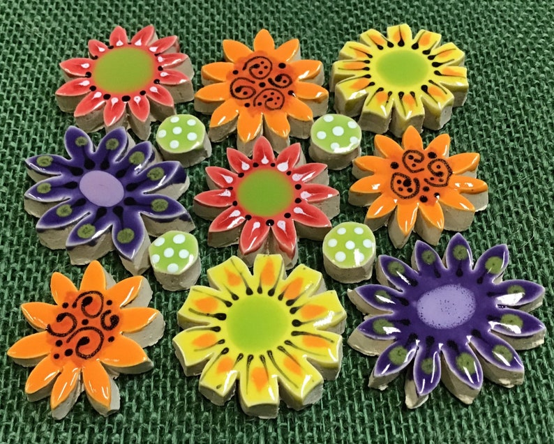 Spring Flowers Handmade Ceramic Mosaic Tile Pack 4 Etsy