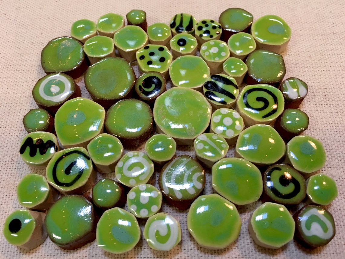 Green Handmade Ceramic Mosaic Tile Variety Pack 4 Etsy