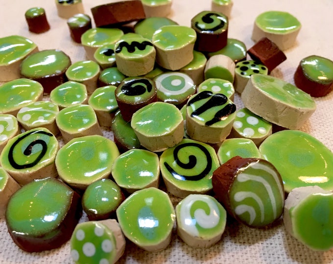 Green Handmade Ceramic Mosaic Tile Variety Pack 4 Etsy