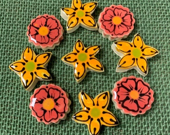 Paquete de flores de mosaico diminuto- Naranja y rosa- 3"