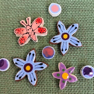 Pink Bug, Purple Flowers Ceramic Tile for Mosaic Pack- 3”