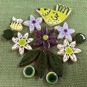 Garden Bird and Flowers Ceramic Tiles for Mosaic- 4”