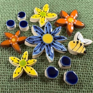 Mixed Flower Tiles for Mosaic- Yellow, Blue, and Orange- 3”