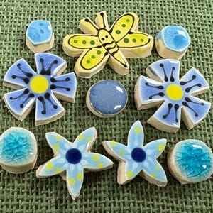 Yellow Bug, Blue Flowers Ceramic Tile for Mosaic Pack- 3”