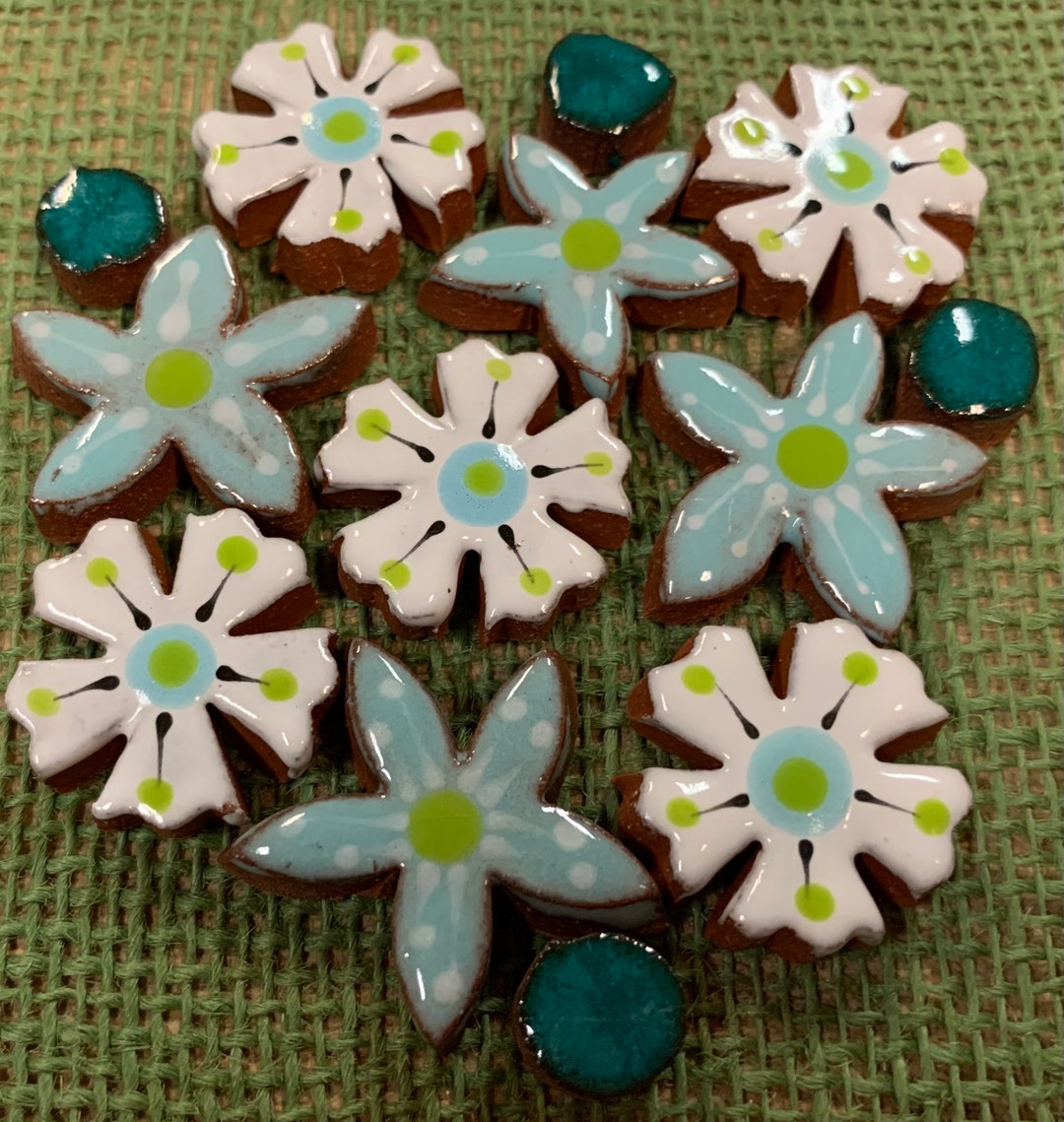 Tiny Flower Pack Jade and White Ceramic Flowers for Mosaic 3 Etsy