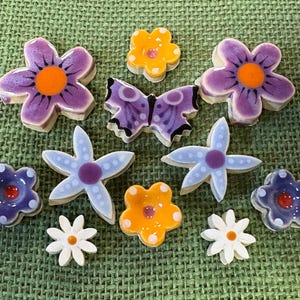 Mixed Mosaic Tile Flower and Butterfly Pack- Purple and Orange- 3”
