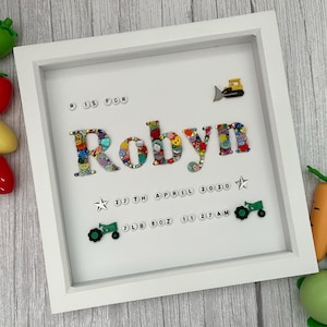 Baby Boy Personalised Gift, Button Art Name Frame, Nursery Decor, New Baby Gift, Birth Keepsake, 1st Birthday Gift, Gift For New Mum,