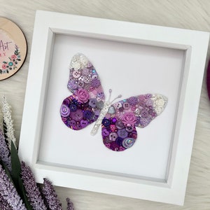 Purple Butterfly Button Art Picture, Home and Nursery Decor, Girls Bedroom, Gifts for Her, Butterfly Gift, Birthday Present for Mum,