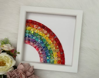 Rainbow Button Art Picture, Home Decor, Rainbow Nursery Decor, Home Accessories, Birthday Gift Ideas for Her, Present for Wife Sister Mum,