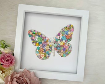 Button Art Butterfly Picture. Home Decor, Personalised Gifts, Nursery Art, Birthday Ideas, Gifts for Her, Children's Bedroom Decor,