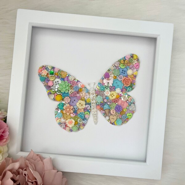 Button Art Butterfly Picture. Home Decor, Personalised Gifts, Nursery Art, Birthday Ideas, Gifts for Her, Children's Bedroom Decor,