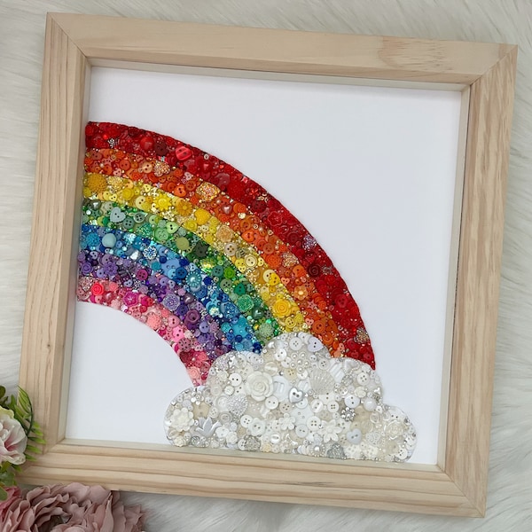 Rainbow Button Art, Unique Home Decor, Personalised gift, Bespoke Wall Art, Gifts for her, Present Ideas for Wife, Gift for Mum, Nursery Art