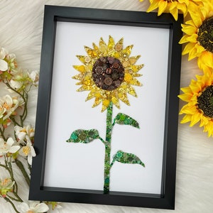 Sunflower Button Art Picture, Bespoke Wall Art, Home Decor, Personalised Gifts, Birthday Ideas for Wife, Sunflower Gifts for Her, Floral Art