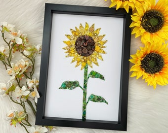 Sunflower Button Art Picture, Bespoke Wall Art, Home Decor, Personalised Gifts, Birthday Ideas for Wife, Sunflower Gifts for Her, Floral Art
