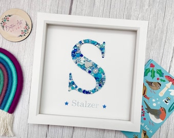 Boys Initial Name Frame, Button Art Picture, Baby Keepsake, Children's Decor, Nursery Decor, 1st Birthday Gift, New Baby Gift, Christening