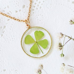 Almost Perfect, Yellow Green Four Leaf Clover Necklace, Shamrock Necklace, St Patrick Necklace, Resin Jewelry, Resin Necklace, Lucky Charm