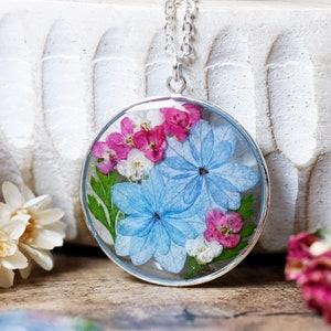 Hydrangea Necklace, Pressed Flowers Necklace, Resin Necklace, Blue Flower, Natural Jewelry Botanical Jewelry, Hydrangea resin necklace