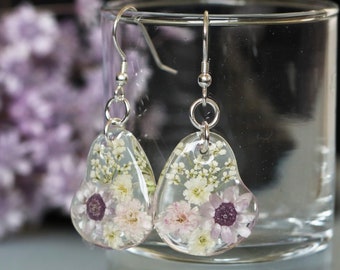 Baby Breath Earrings, Baby Breath Jewelry, Pressed Flower Earrings, Dried Flower Jewelry, Resin Jewelry, Bridesmaid Jewelry Gift for Her