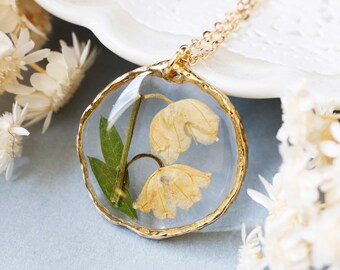 Colar de Lírio-do-vale, Colar de Flor Prensada, Colar da Flor de Nascimento de Maio, Mês de Nascimento de Maio, Presente para Ela, Colar de Resina