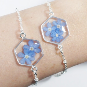 Forget me not bracelet, Pressed Flowers bracelet, Hexagon Resin jewelry, Resin flower bracelet, Terrarium bracelet jewelry, Real flower