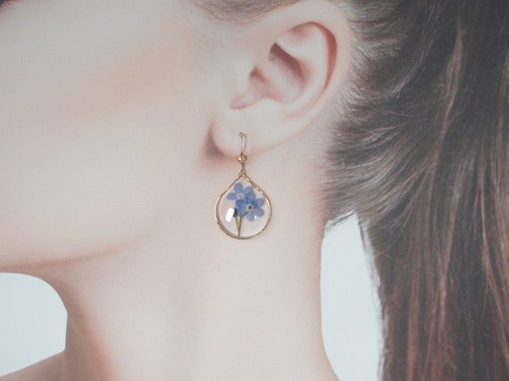 Forget me not Earrings Resin Earrings Pressed Flowers Earrings GOLD Filled Resin jewelry Natural Jewelry dainty Earrings