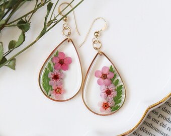 Teardrop Pressed Flower Earrings – Real Dried Flowers In Resin, Handmade Dangle Earrings For Women - View #5