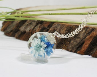 Blue Star Flowers, Terrarium Necklace, Real Flower Necklace, Botanical Jewelry, Glass Bottle Pendant, Dried flower necklace, Real Plant