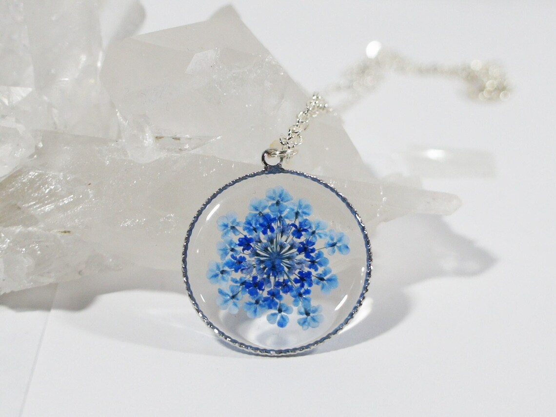 Pressed Flower Necklace Queen Anne's Lace Pressed Flower Etsy