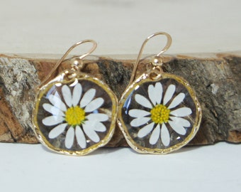 Daisy Earrings, Pressed Flower Earrings, Dry Flower , White Flower Earrings, Resin Earrings, Resin Jewelry, Gift for her