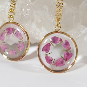 Heather Pressed Flower Necklace, Resin Jewelry, GOLD Filled Chain, Terrarium Jewelry, Real Flower Necklace, Botanical Jewelry