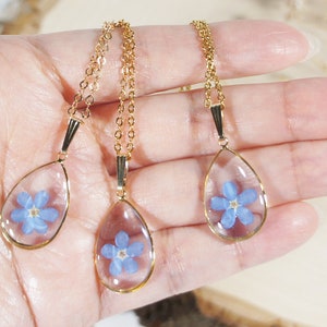 Forget me not necklace, Forget me not Jewelry, Pressed Flower, GOLD Filled, Terrarium Jewelry, Resin Jewelry, Dried Flower Wedding Jewelry